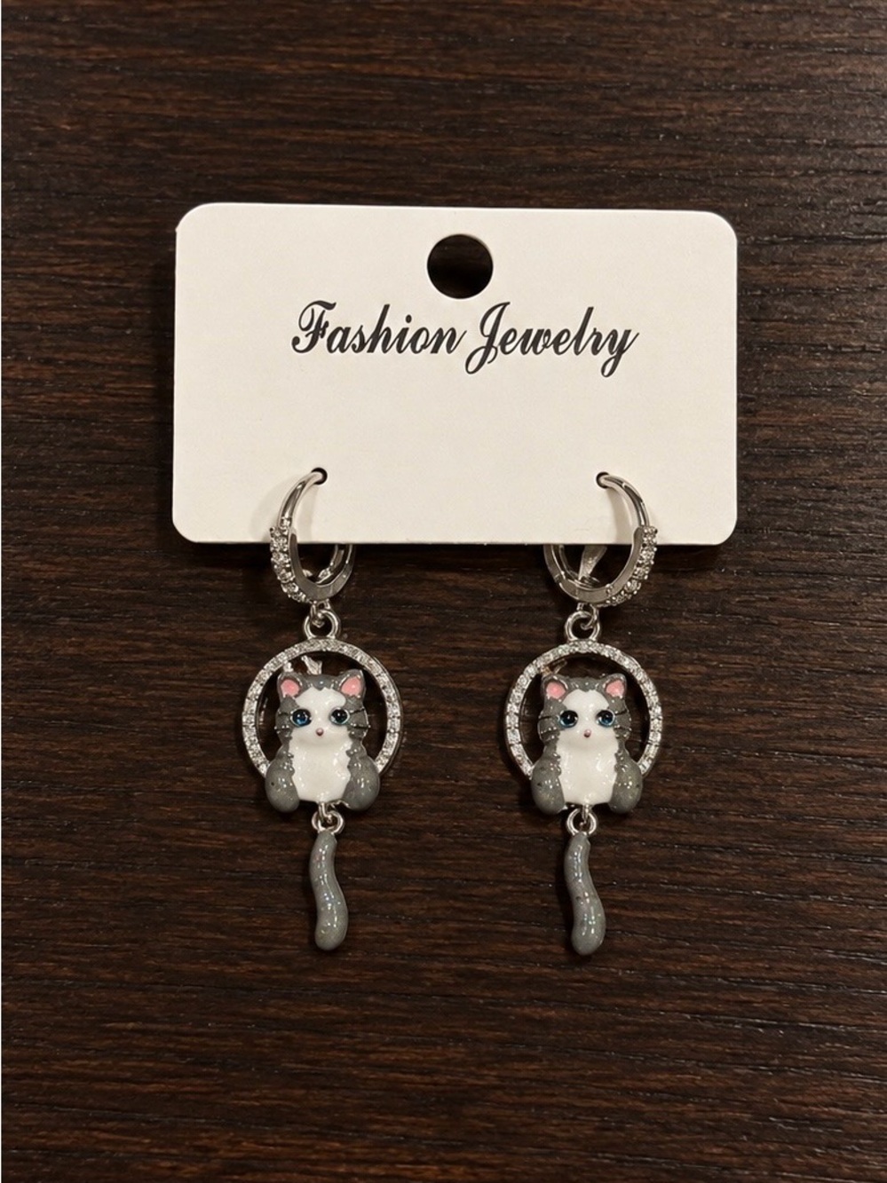 18K Gold Plated Cat Dangle Earrings with CZ Accents